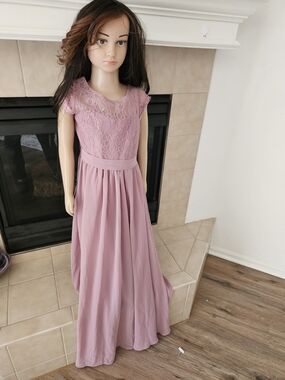 Azazie Dusty Rose Lace Bodice Formal Maxi Dress for Kids